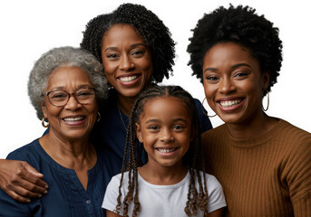 African american family multigenerational portrait isolated on transparent background