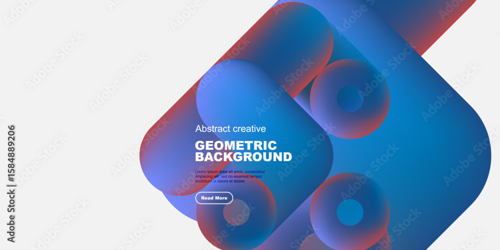 Poster abstract geometric design features vibrant blue, red gradients. overlapping circles create dynamic c