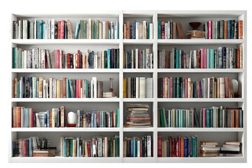 Modern wooden bookshelf in high resolution PNG with transparent background, ideal for interior design cutouts, digital home decor projects, furniture mockups, and architectural visualizations.
