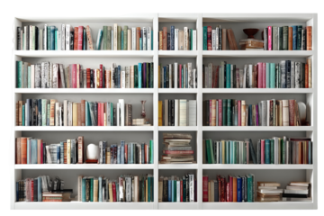 Modern wooden bookshelf in high resolution PNG with transparent background, ideal for interior design cutouts, digital home decor projects, furniture mockups, and architectural visualizations.