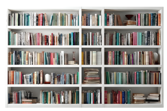 Modern wooden bookshelf in high resolution PNG with transparent background, ideal for interior design cutouts, digital home decor projects, furniture mockups, and architectural visualizations.