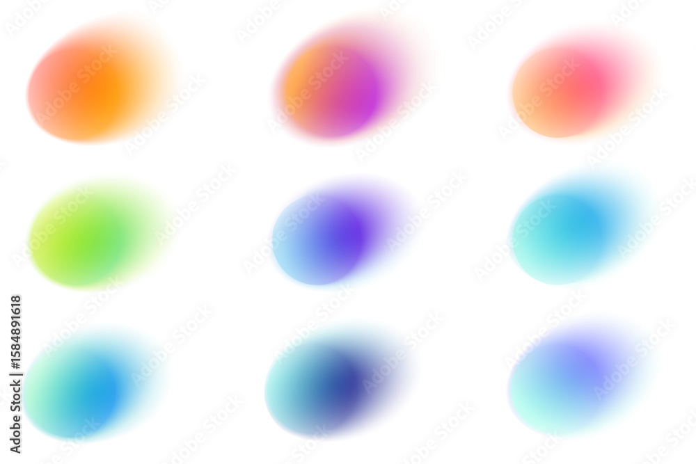 Poster abstract blurred gradient shapes on white background. round liquid vector elements with soft gradati