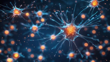 Fototapeta premium Neural Network Activity with Glowing Brain Connections, High-Resolution Concept Art