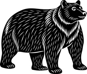 Artistic bear linocut silhouette, great for tribal, wildlife, or outdoor art.