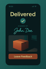 Delivery confirmation on smartphone app with package illustration