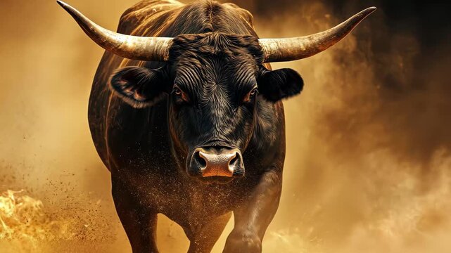 Cool bull charges through flames in dynamic timelapse display of strength and agility, very cool bull seamless ing time lapse virtual video Background