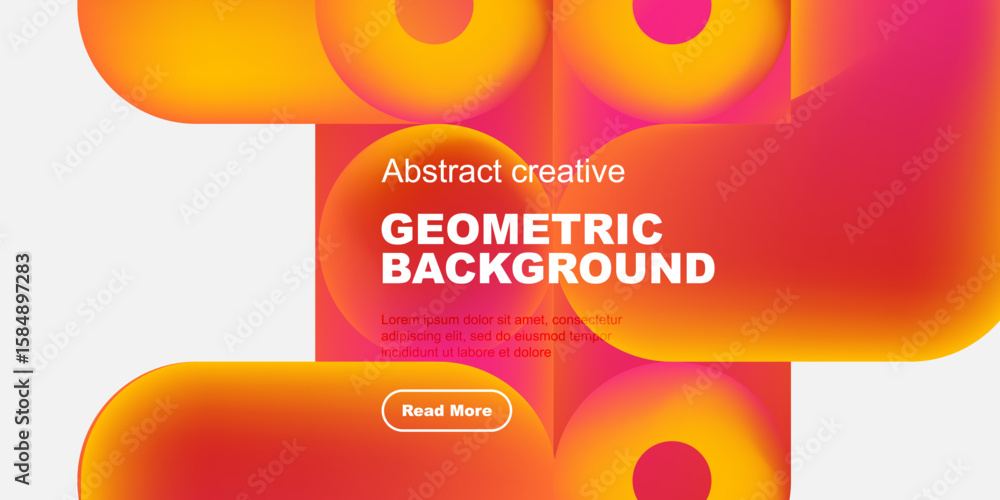 Poster vibrant abstract design features flowing geometric shapes. warm color gradients dominate composition