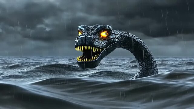 Sea serpent in a stormy sea