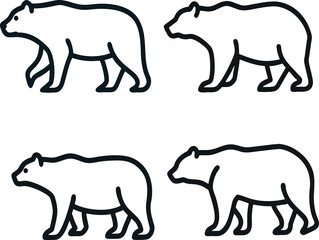 Bear vector outline walking vector icon set, ideal collection for emblems, posters, and logos.