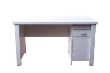 Modern wooden office desk with clean minimalist design and spacious surface, isolated on transparent background in high-resolution PNG format for digital interior design mockups and workspace cutout