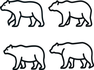 Bear vector outline walking vector icon set, ideal collection for emblems, posters, and logos.