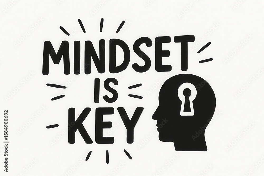 Poster unlocking potential with mindset as the key to personal transformation and success through positive 