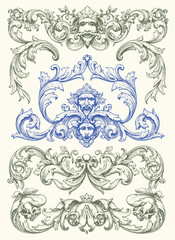 Luxury decorative vector elements set, rococo and baroque style, vintage luxury royal vignette