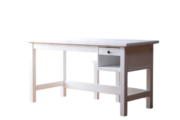 Modern wooden office desk with clean minimalist design and spacious surface, isolated on transparent background in high-resolution PNG format for digital interior design mockups and workspace cutout