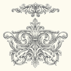Vintage Baroque Victorian frame border flower pattern vector floral engraved scroll ornament leaf retro decorative design. filigree calligraphic heraldic shield swirl
