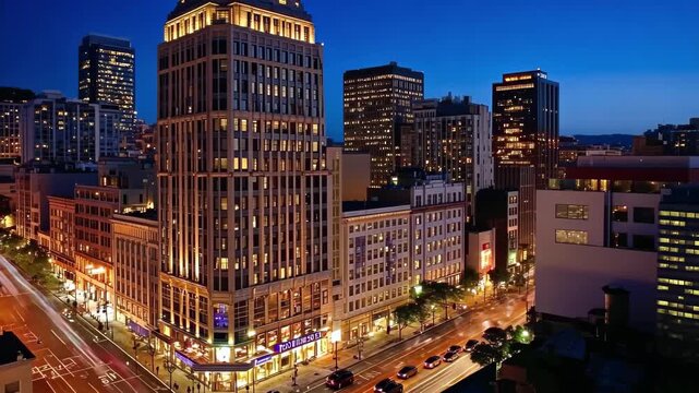 Vibrant night view of city streets near luxury hotel in Union Square, JW Marriott Union Square Hotel