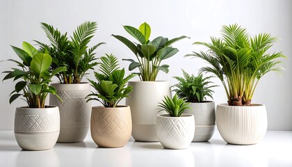 Arrangement of potted plants in various sizes and styles