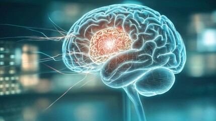 High-resolution representation of necrosis in brain tissue due to ischemic stroke.