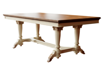 Modern wooden dining table with clean lines and minimalist design, isolated on transparent background in high resolution PNG format, ideal for digital interior design cutouts and furniture mockups