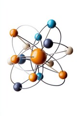 Obraz premium Colorful Model of an Atom with Electrons and Nucleus on White Background for Science Education