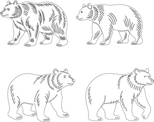 Bear icons, doodle style, Hand-drawn, handcrafted, line art, outline, symbolising nature and power.