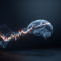 Abstract representation of a human hand interacting with digital data