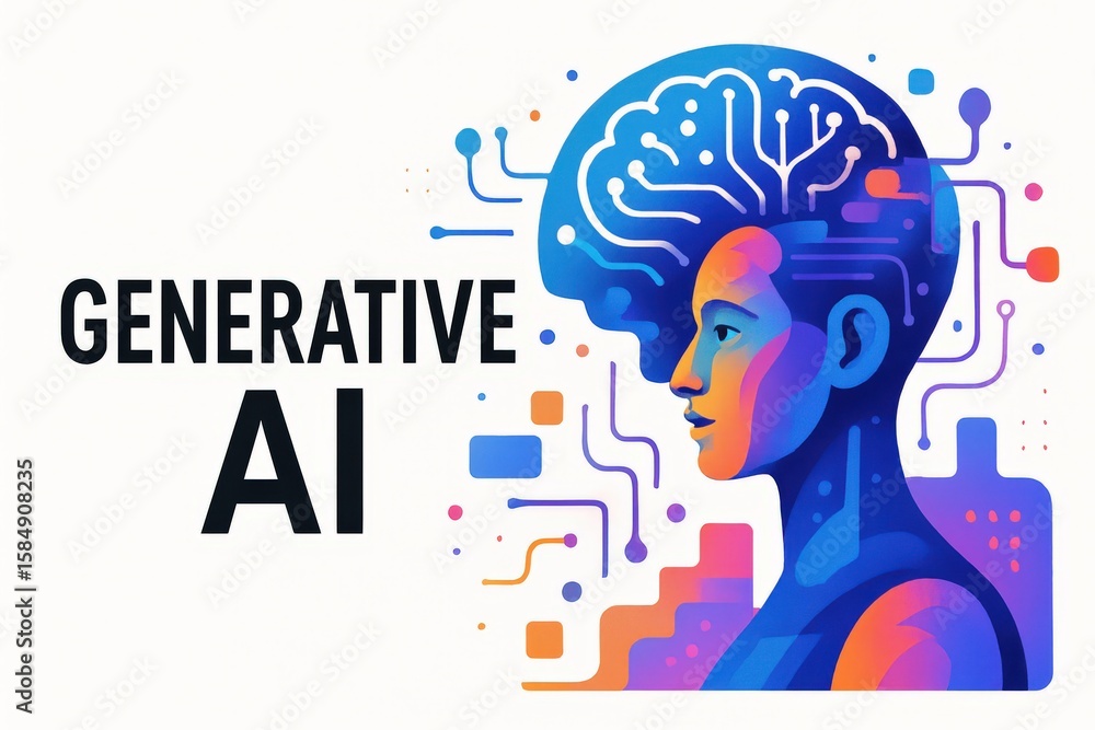 Poster captivating illustration of a human head merged with a colorful brain network symbolizing the conver