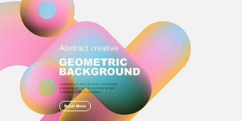 Abstract shapes overlap, creating vibrant colorful background. Text promotes further reading. Minimalist design, modern aesthetic.