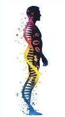 Fototapeta premium Human silhouette emphasizing the colon and DNA strands.