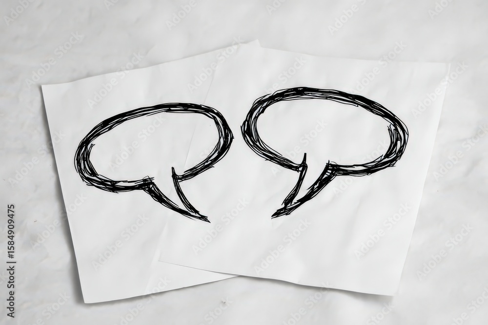 Poster engaging dialogue bubbles on textured backdrop representing communication creativity and interactive