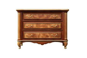 Modern wooden dresser isolated on transparent background in high resolution PNG format, ideal for digital furniture cutouts, interior design mockups, and stylish bedroom decor visualizations