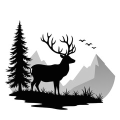 Majestic stag stands tall amidst mountain landscape antlers silhouette