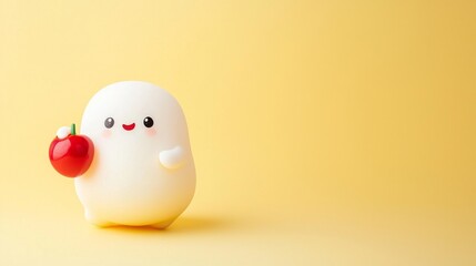 Simple Halloween-themed image with a cheerful ghost and sweet treat.
