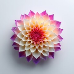 Intricate Paper Dahlia Flower Gradient Pink Purple and White Petals on White Background