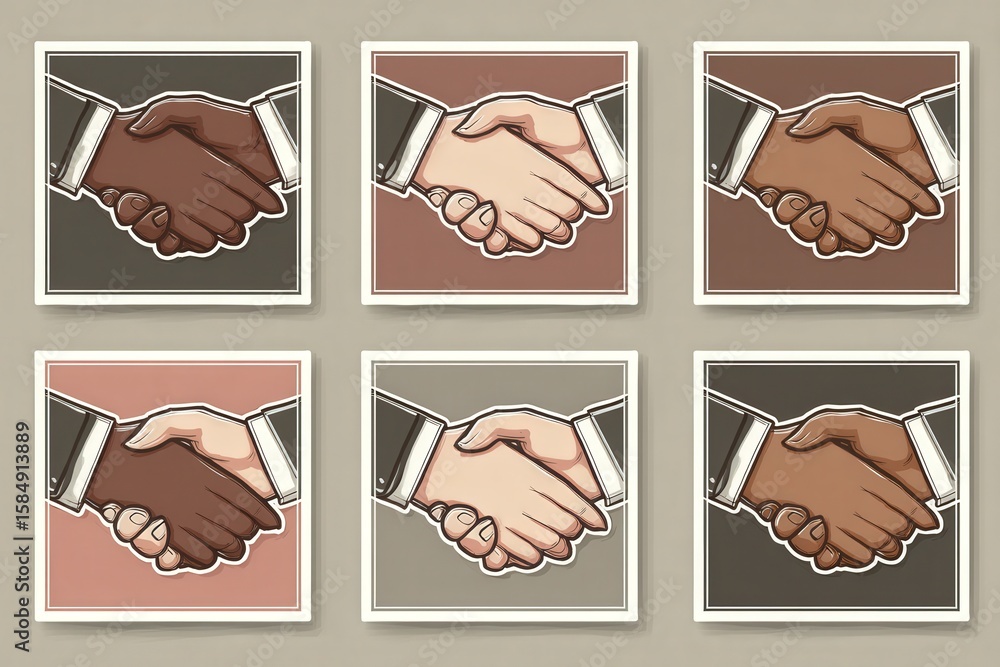 Poster diverse and inclusive handshake illustrations representing trust collaboration and unity through bus