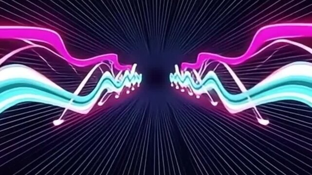 spinning zigzag background, radial burst animation, retro vector loop, seamless zigzag spin, magenta teal white background, retro concert flyer style, rotating vector pattern, vintage graphic