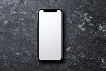 Top View of Modern Smartphone on Dark Stone Surface with Blank Screen for Mockup