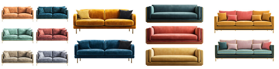 Obraz premium Stylish Velvet Sofas: Collection of Modern Living Room Furniture