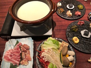 traditional japanese soymilk hotpot with meat and vegetables