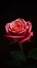 Fototapeta premium Stunning Pink Rose Close-Up on Black Background