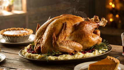 roasted turkey on a plate, zoomed in roast Turkey thanksgiving dinner
