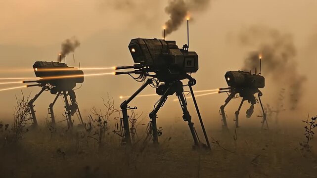 War machines in a field