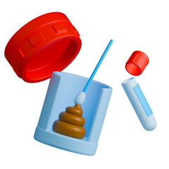 Stool sample with swab and transport media tube for medical testing and diagnostic. 3d illustration.