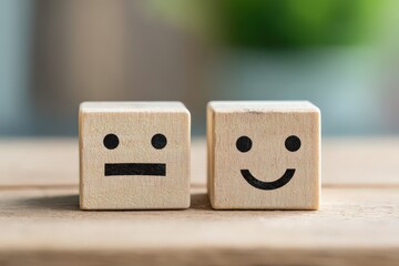 Exploring the Dichotomy of Emotions Reflecting Joy and Melancholy Captured through Wooden Cubes Expressing Human Expressions in a Thought-Provoking Minimalist Arrangement