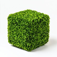 Lush Green Foliage Cube on White Background