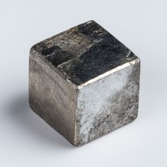 Metallic Gray Cube on Light Gray Background