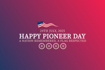 Bold Happy Pioneer Day Card with Patriotic Flag Illustration