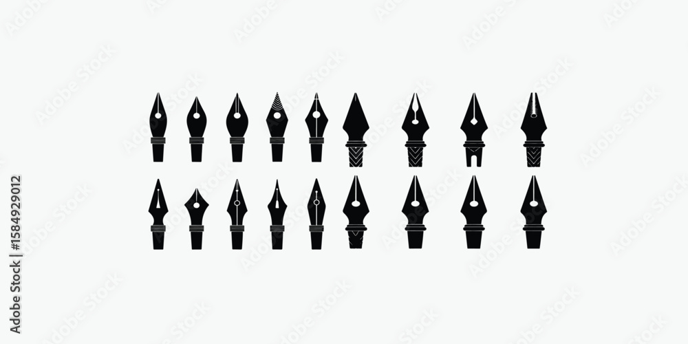 Fototapete print set with old fountain pen nibs vector icons. retro fountain nib pen tip. vector 10 eps.