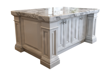 Modern kitchen island with sleek countertop and built-in storage cabinets, isolated on transparent background in high-resolution PNG format for digital interior design mockups and furniture cutout