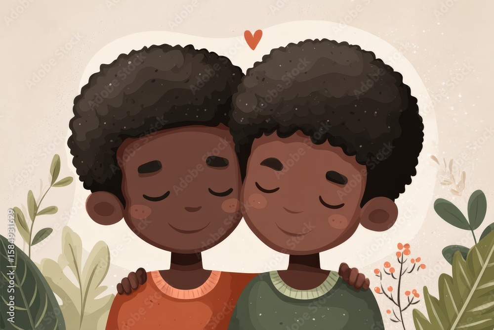 Aufkleber expressing affection through playful childhood bonds celebrating friendship and unity in a gentle co